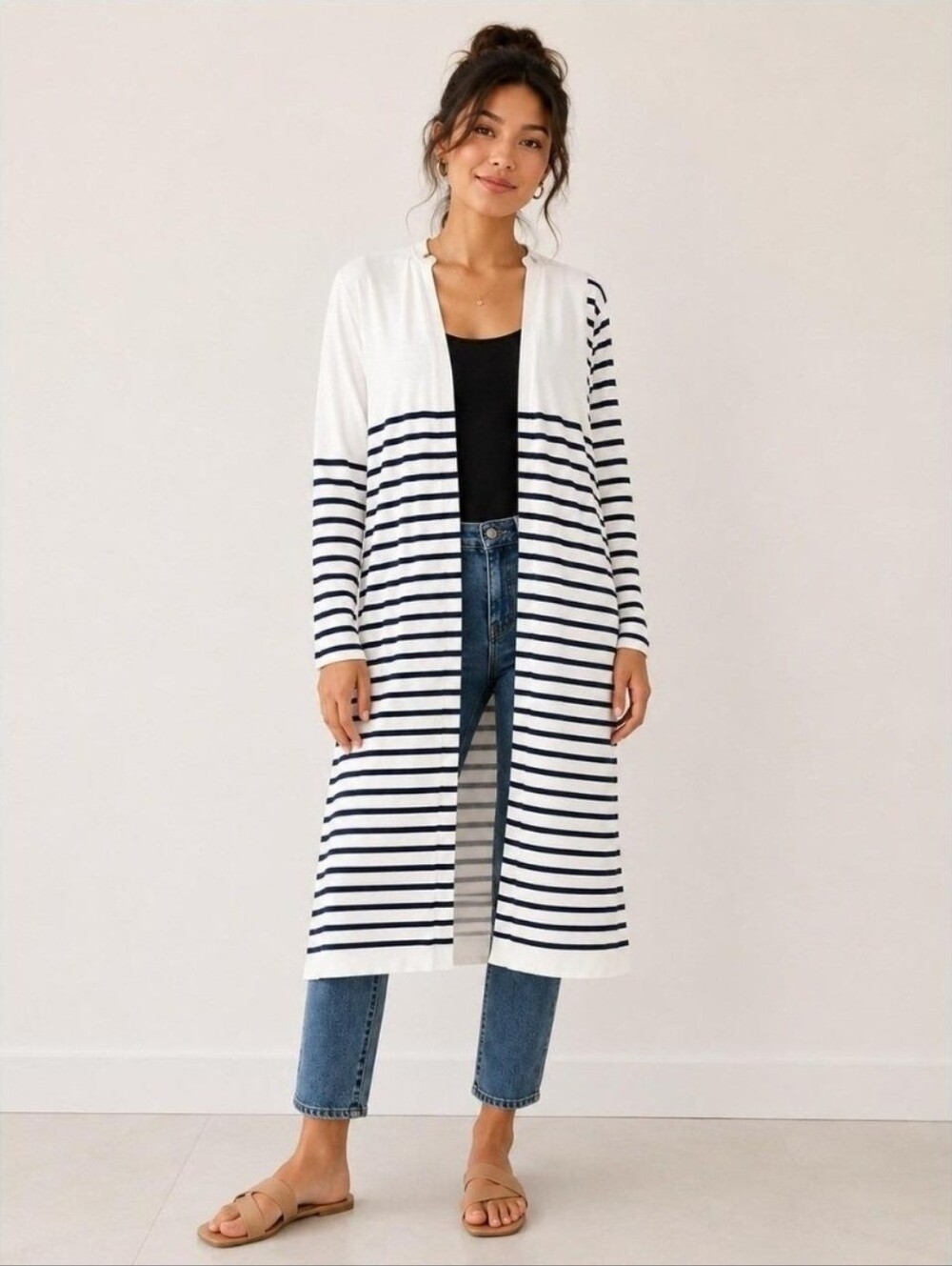Cabi 5141 Victory Cardigan Sweater Long Striped Knit Maxi Duster Size Large